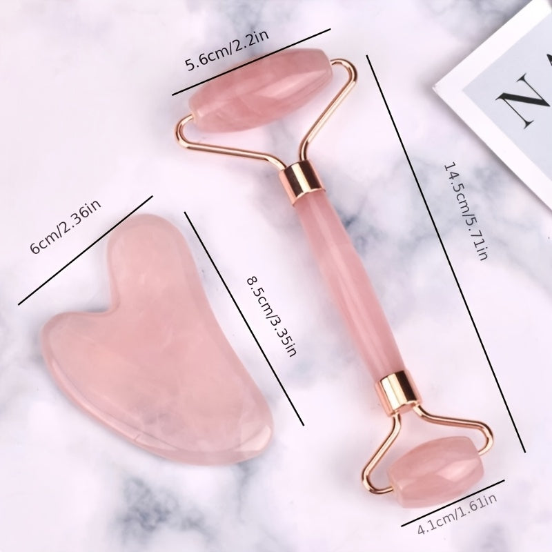 Rose Quartz Facial Roller for Face Eyes Neck Body Muscle Relaxation Skin Care