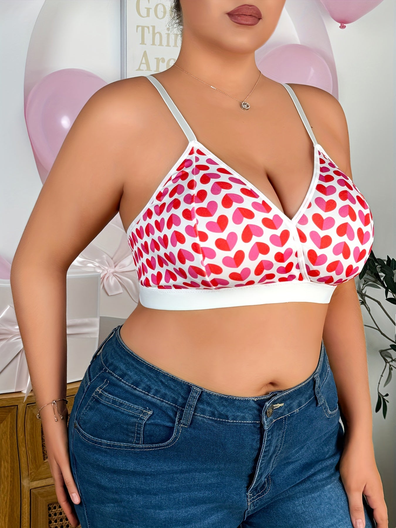 Plus-Size Lingerie Heart Print Tank Top Comfortable Cute Wear Over Outfits
