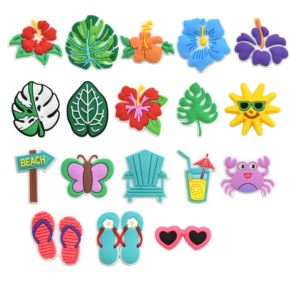 Women Summer Flip Flop Shoe Charms, Green Leaf Flower Sandal Decorations
