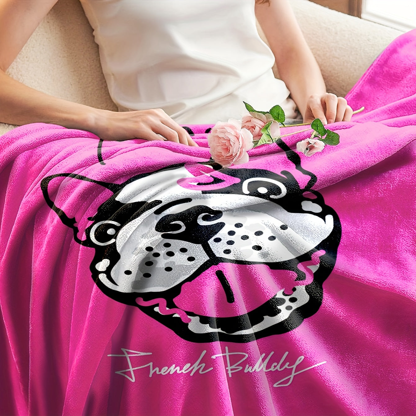 French Bulldog Print Flannel Throw Blanket Durable Polyester All-Season Home Office Car Camping