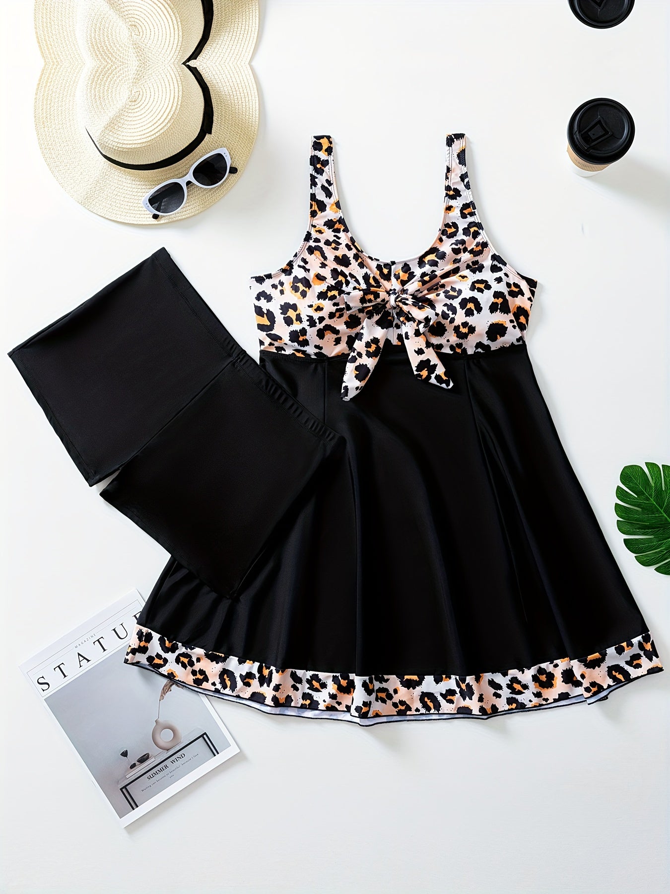 Plus Size Geometric Print Tankini Swimsuit with Shorts Removable Padding