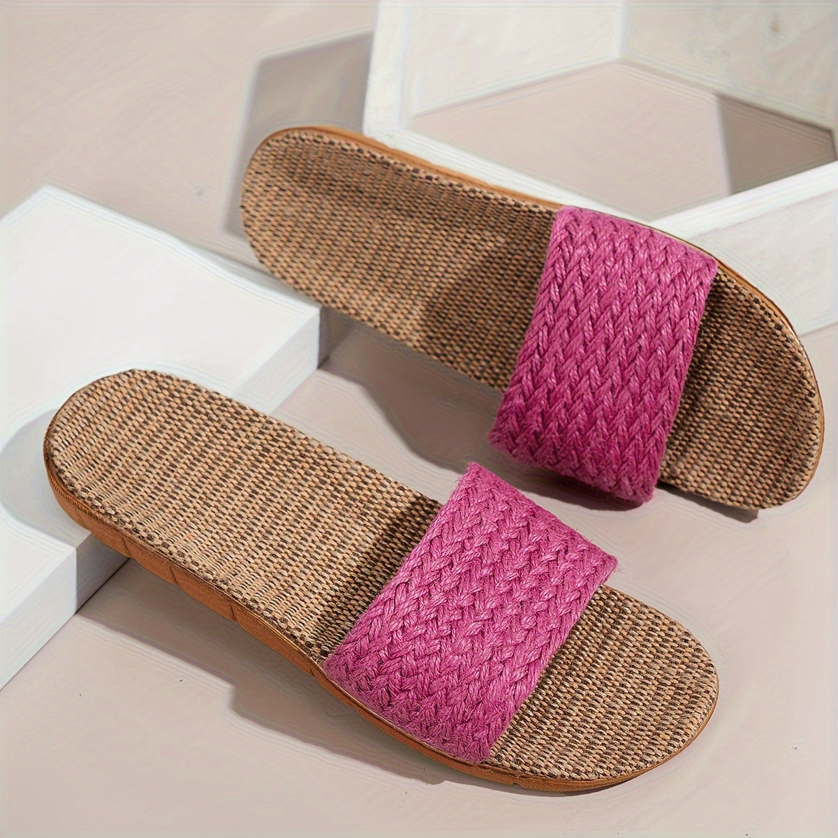 Women's Jute Straw Slip-On Sandals with Adjustable Back Strap for Summer