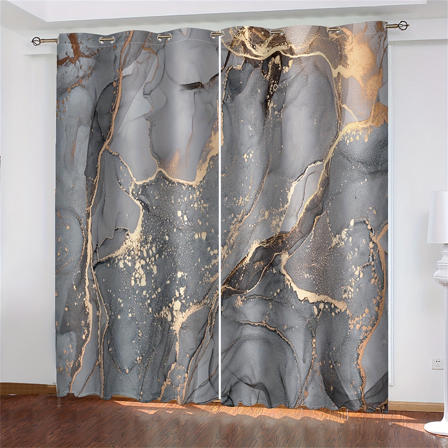 Nordic-Inspired Marble Curtains with Gold Veins Semi-Transparent Polyester Living Room Decor