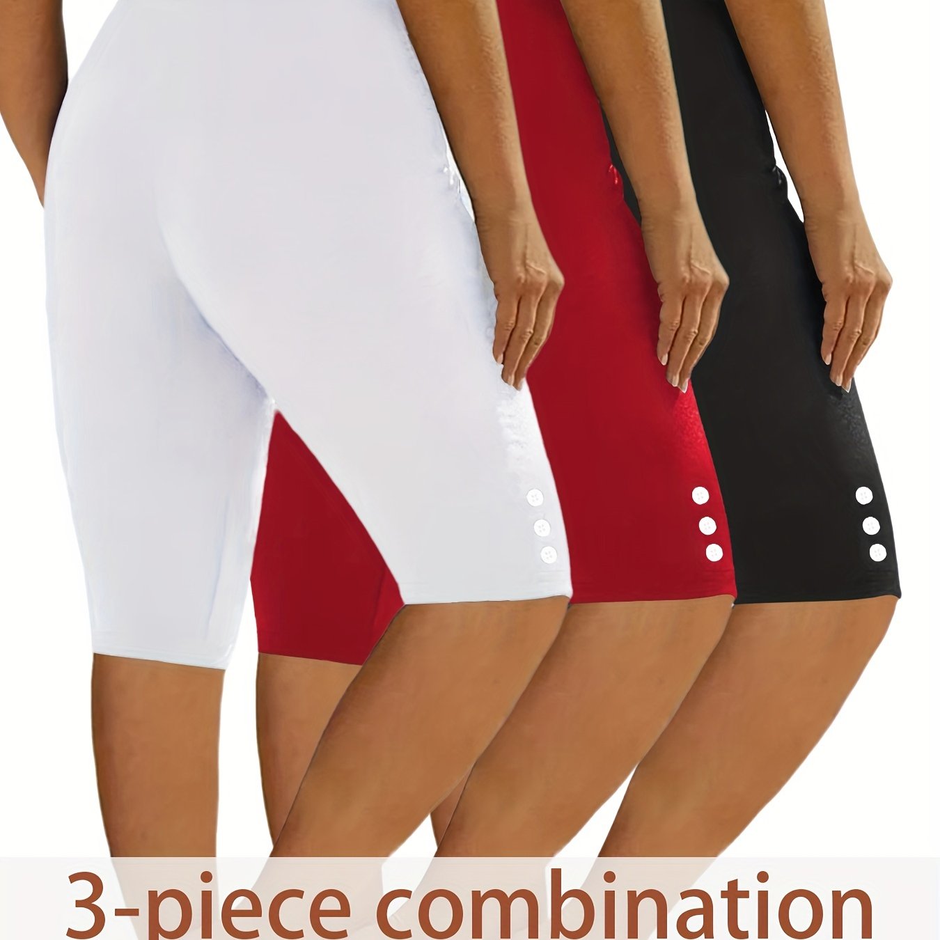 Women's Casual Sports Leggings Shorts 3-Pack, Stretchy, Breathable, Comfortable