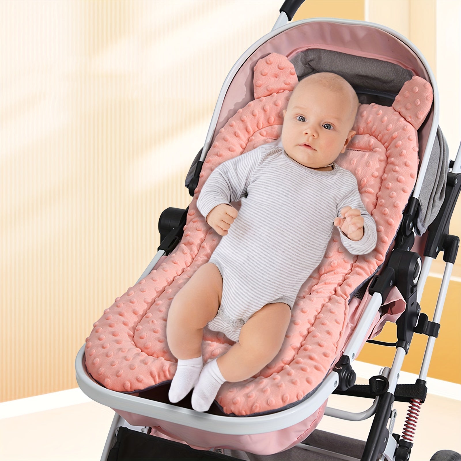 Infant Stroller Seat Liner Thickened Winter Cushion Non-Slip Warm Cotton Red Blue