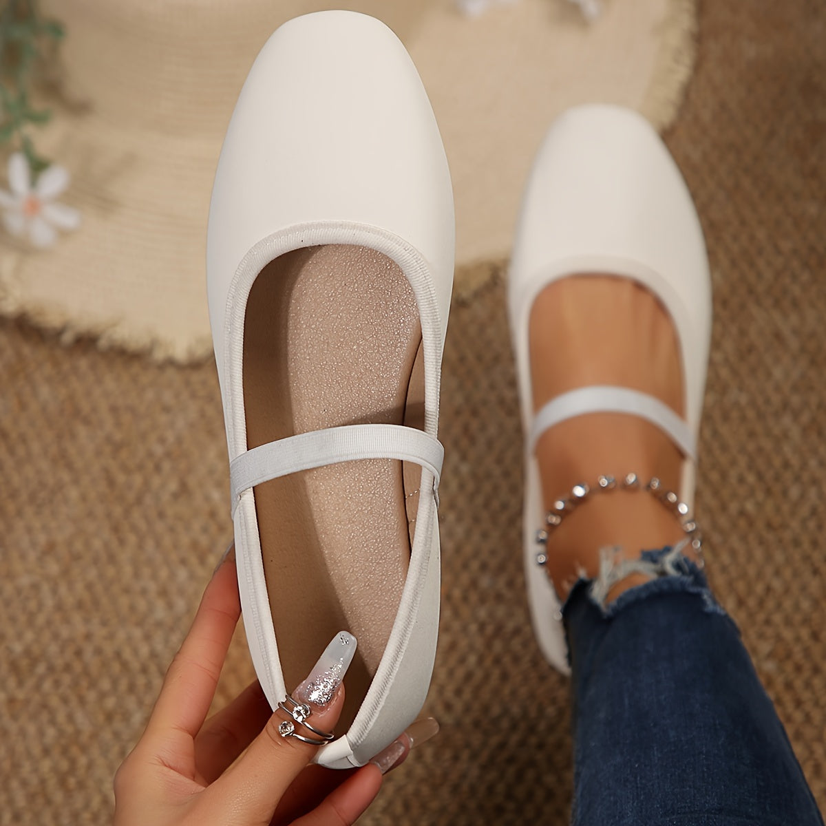 Ayollar uchun bir rangli balet flats, osongina kiyiladigan qulay yupqa poyabzal