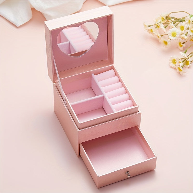 Jewelry Storage Box for Women with Drawer for Rings Earrings and Necklaces