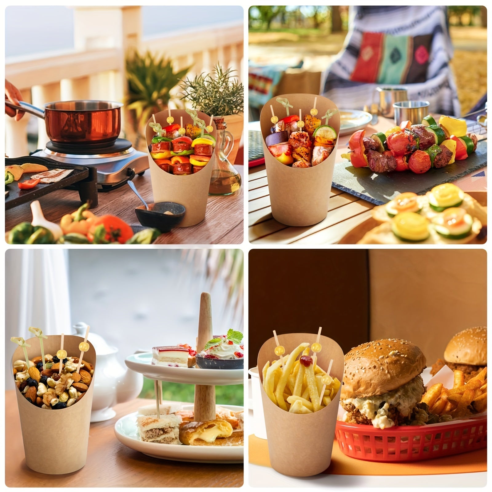 Bir martalik Kraft qog'ozli Charcuterie stakanlar to'plami 250 dona Yoqilg'ichga chidamli snack qutilari