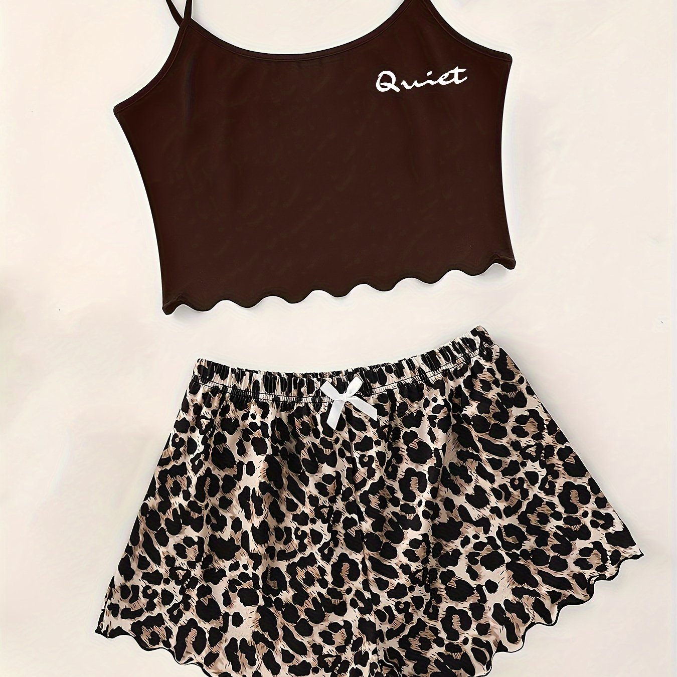 Пижама с леопардовым принтом для женщин с топом-короче с рюшей и шортами, летняя ночная одежда