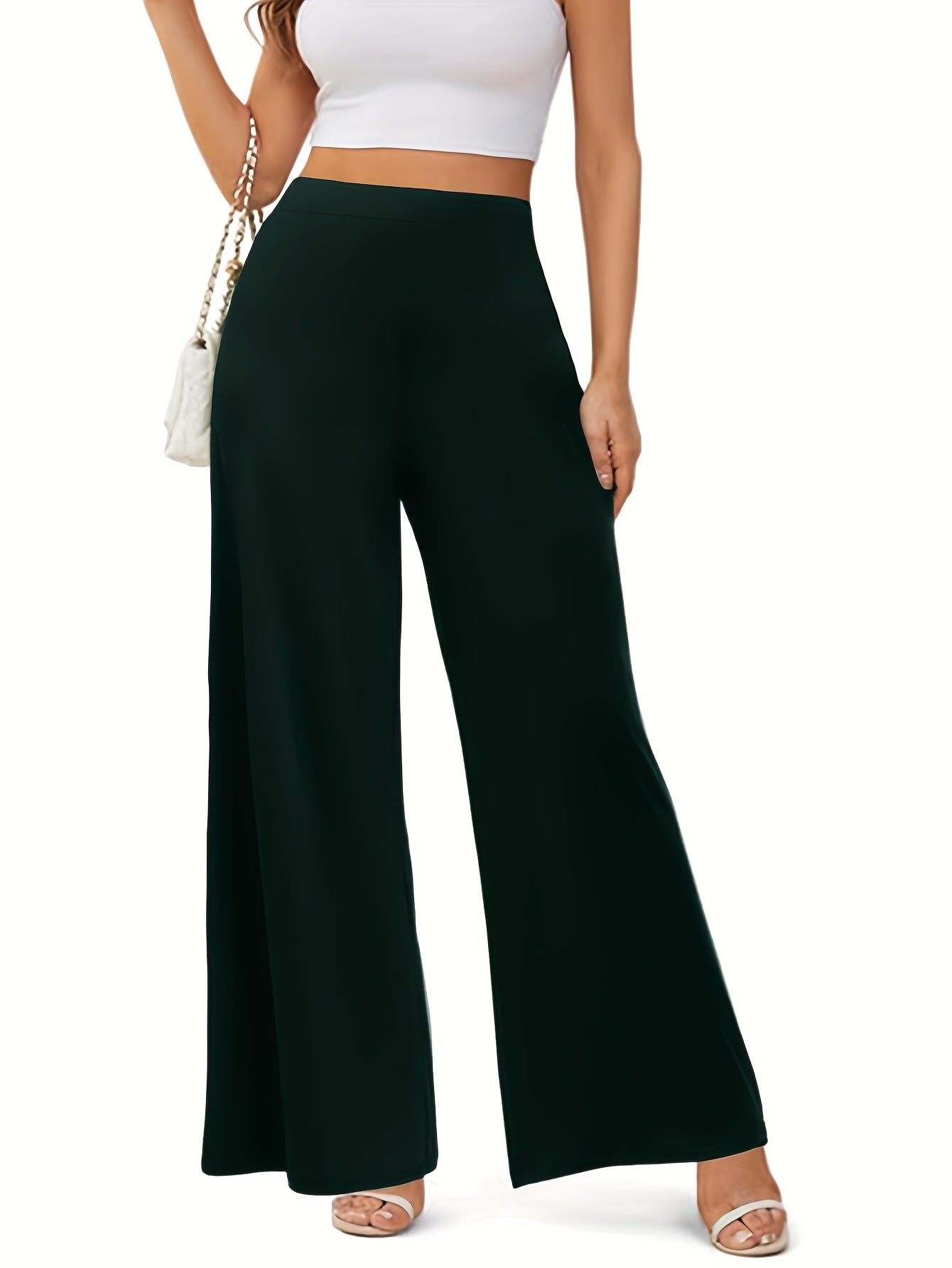 Pantalones de mujer de talla grande de cintura alta, rectos, elásticos y no transparentes para oficina y uso casual