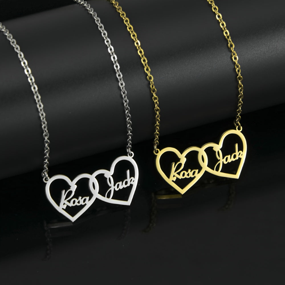 Collar de corazón personalizado de acero inoxidable con grabado, chapado en oro de 18K, joyería boho para parejas