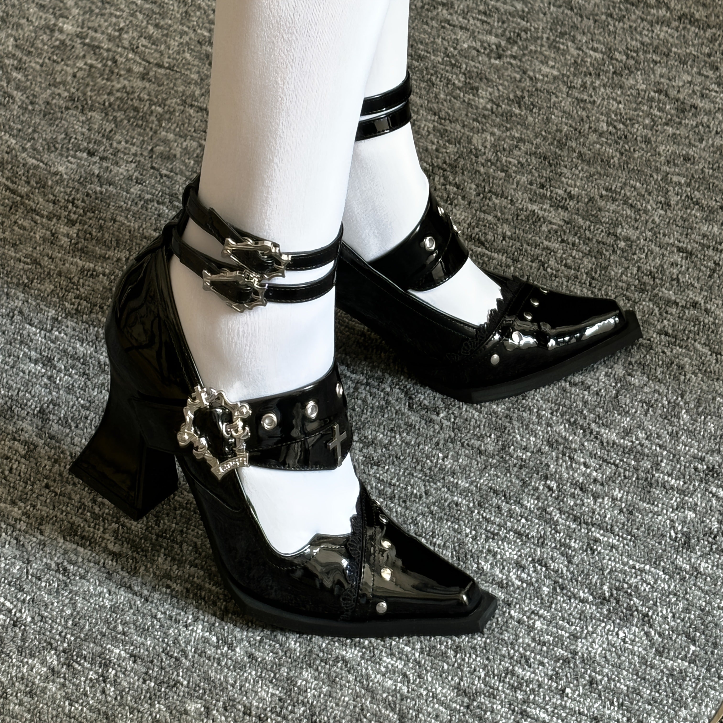 Women Gothic Pointed High Heeled Shoes Slim Heel Punk Single-Layer Shoes