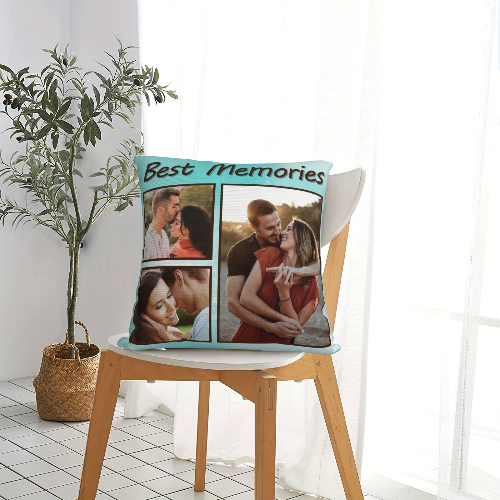 Personalized Photo Throw Pillow Cover Customizable Knit Polyester Decorative Cushion Case with Images and Text