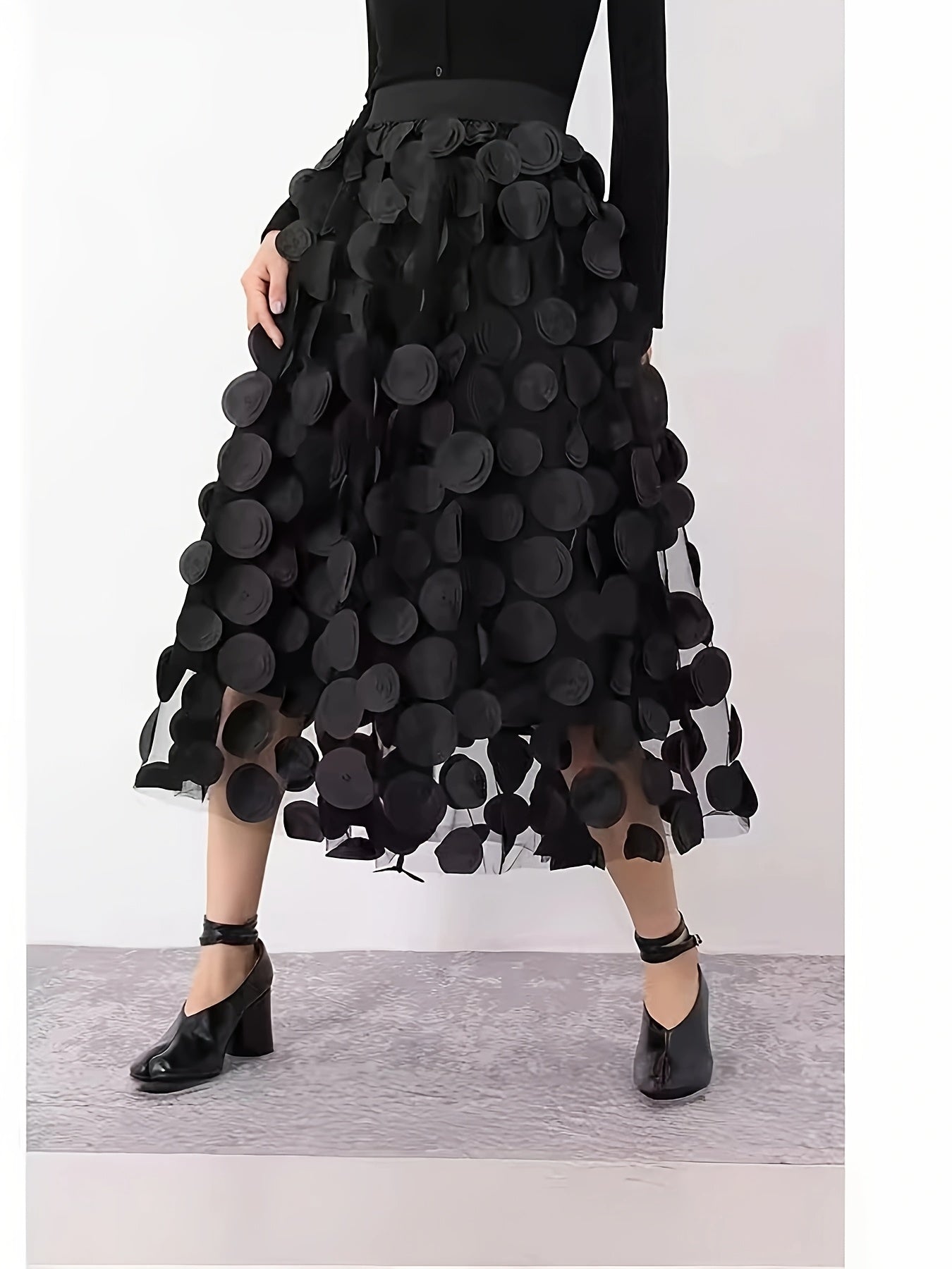 Women's High-Waist A-Line Skirt With 3D Dot Tulle Plus Size Elegant