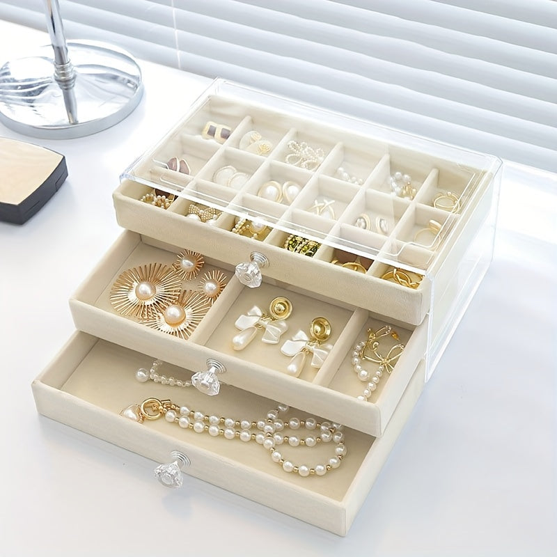 Plastic Jewelry Organizer Box with Fabric-Lined Drawers and Moisture-Proof Compartments