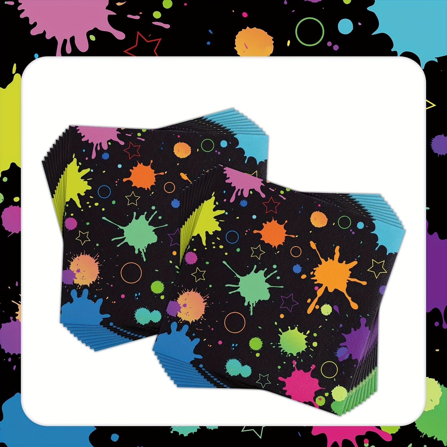Rainbow Neon Glow Party Napkins Disposable Paper for Birthday, Festival, Soccer