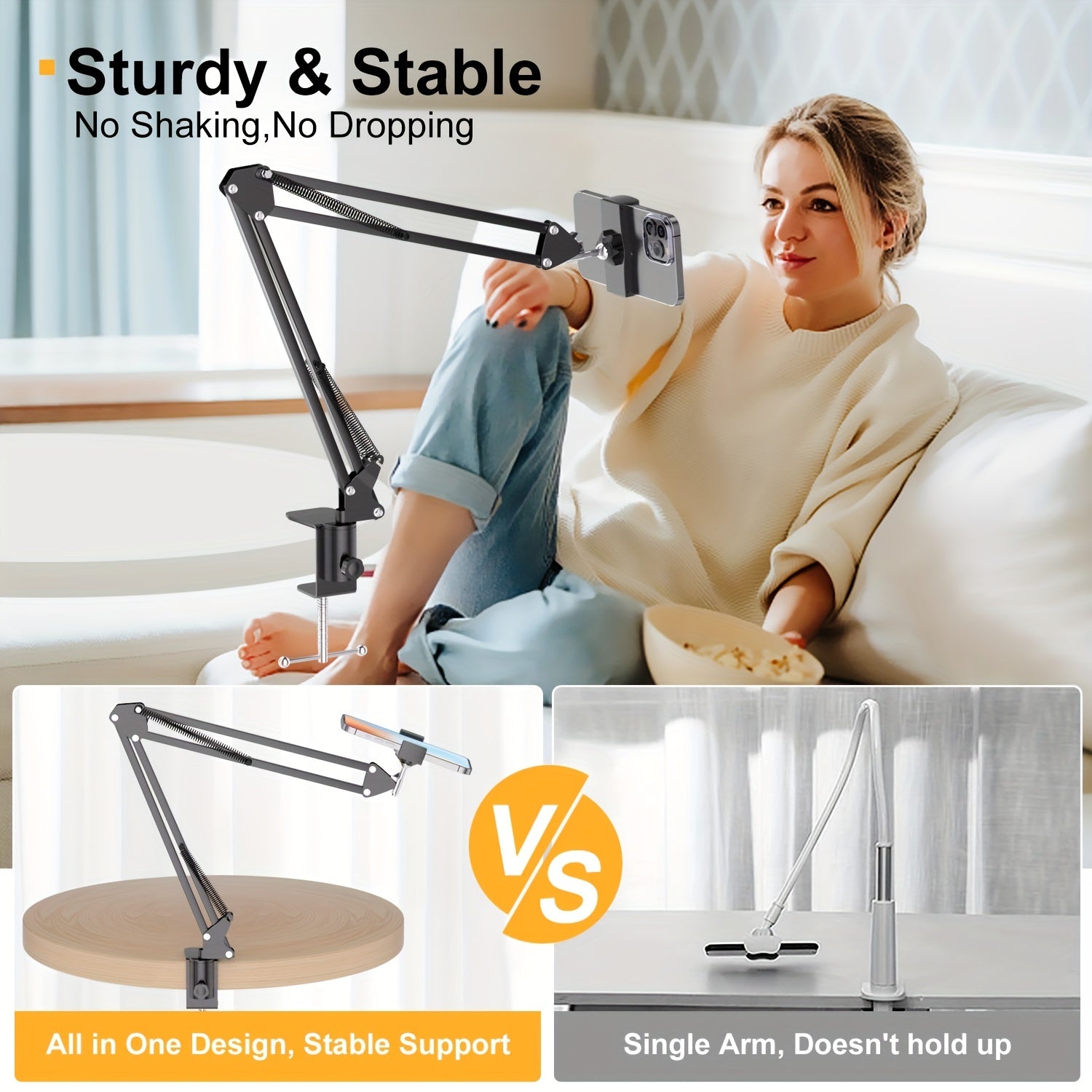 Adjustable Iron Cell Phone and Tablet Stand with 360° Rotating Holder for Desk or Surface