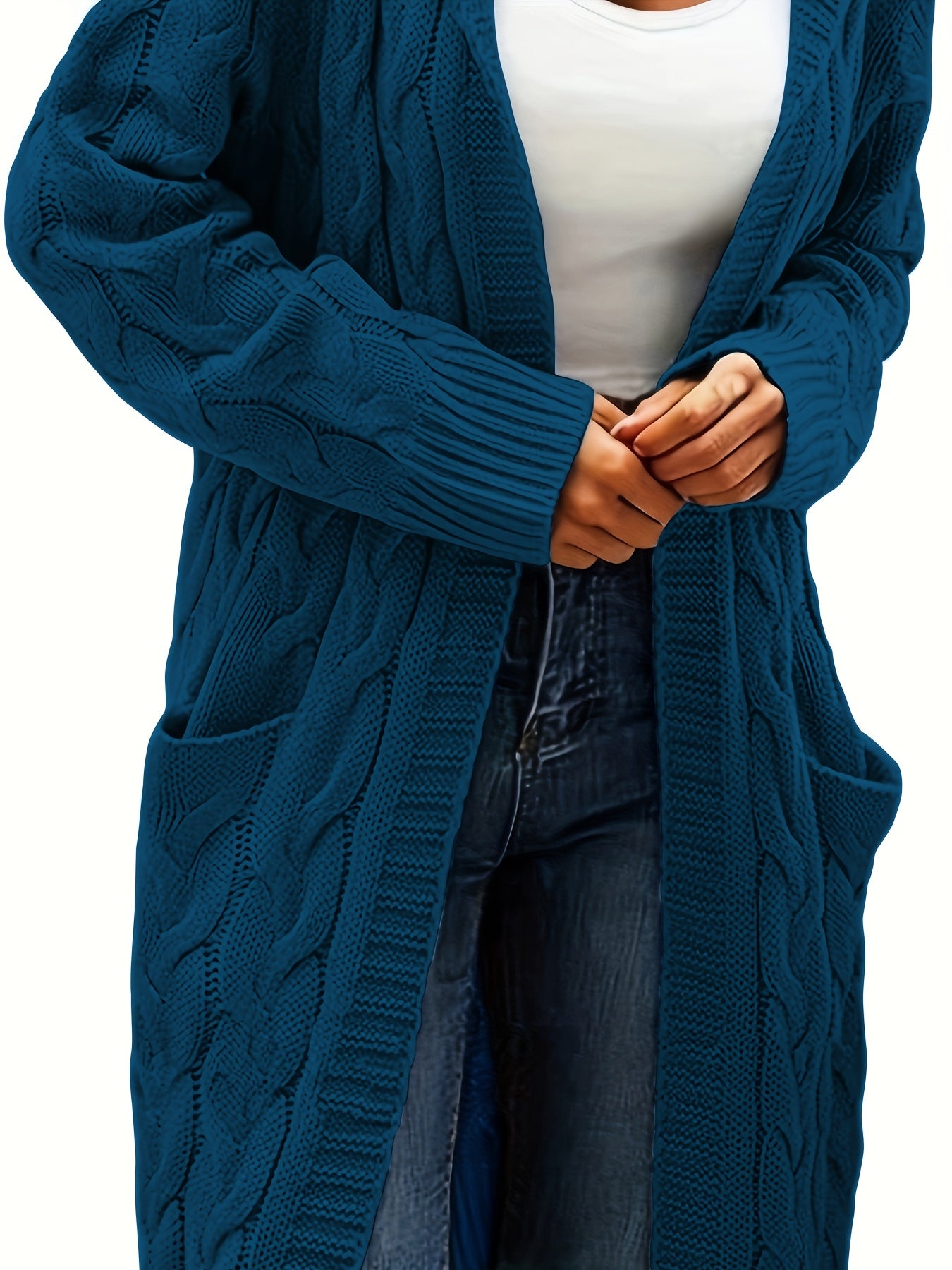 Plus Size Women's Thick Knit Hooded Sweater Cardigan Long Coat