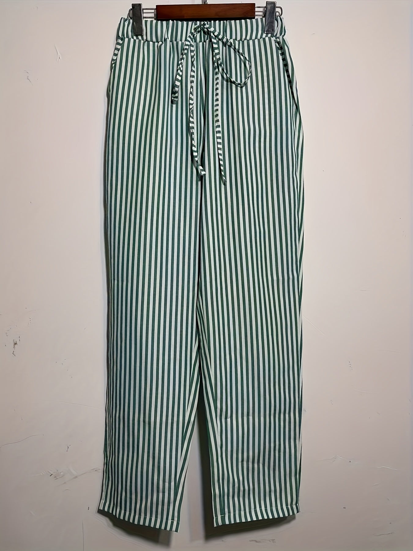 Pantalones anchos de pierna ancha con rayas de cintura alta para mujer, de poliéster ligero, para todas las estaciones, casual