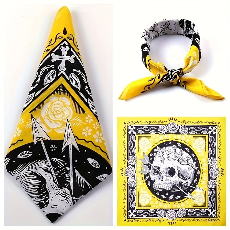 Yellow Skull and Arrow Hip Hop Bandana Nylon Square Scarf for Street Dance and Sports Cycling
