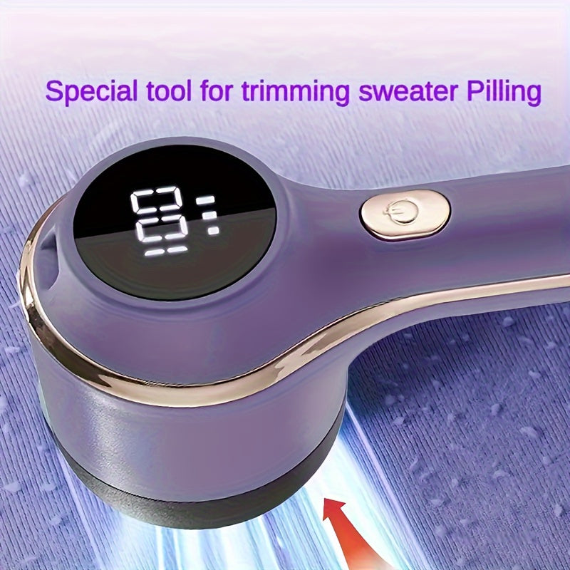 USB Rechargeable Fabric Shaver with LED Display for Removing Lint and Fuzz from Clothes Bedding Furniture and Carpet