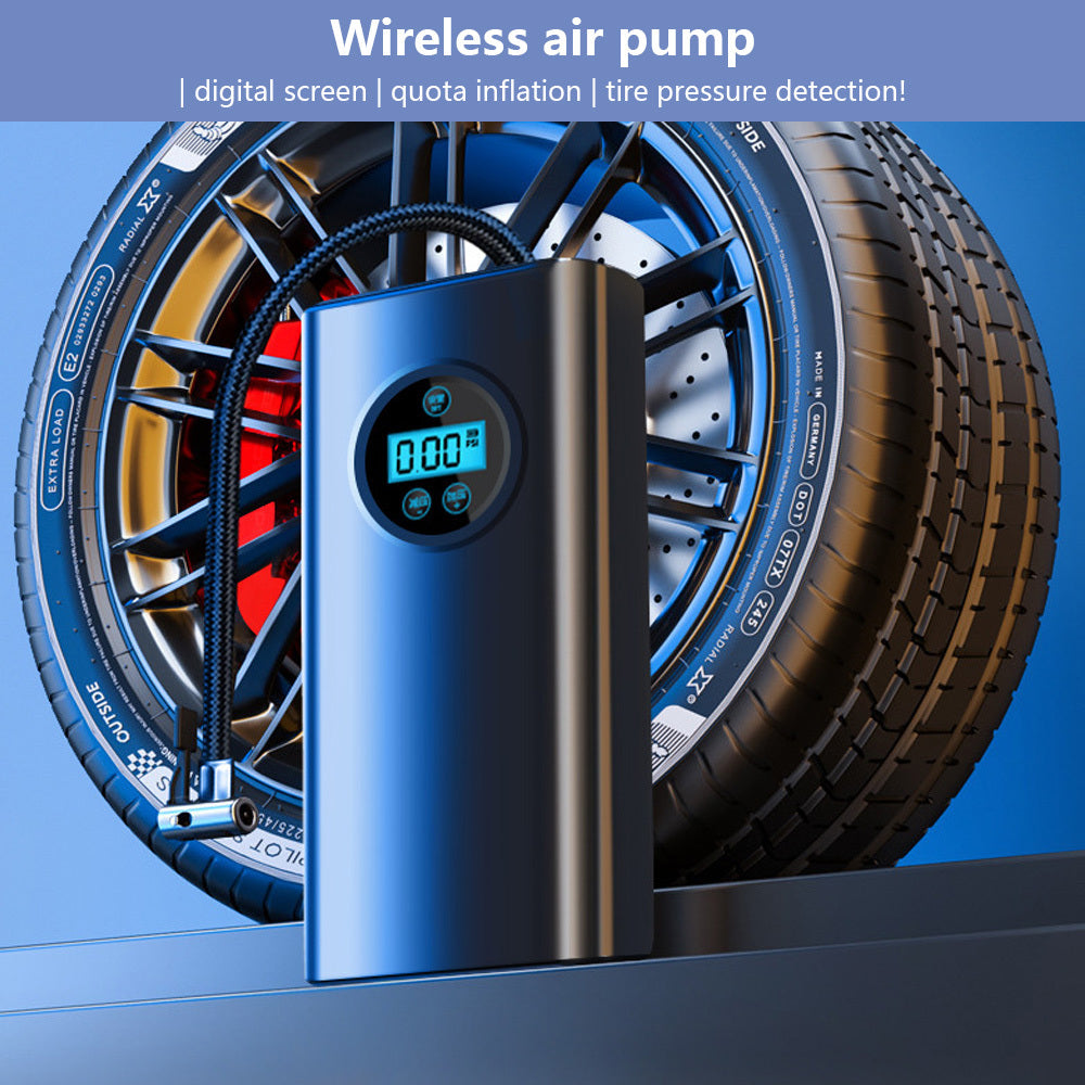 Portable Cordless Tire Inflator with LCD Display and Nozzle Adapters