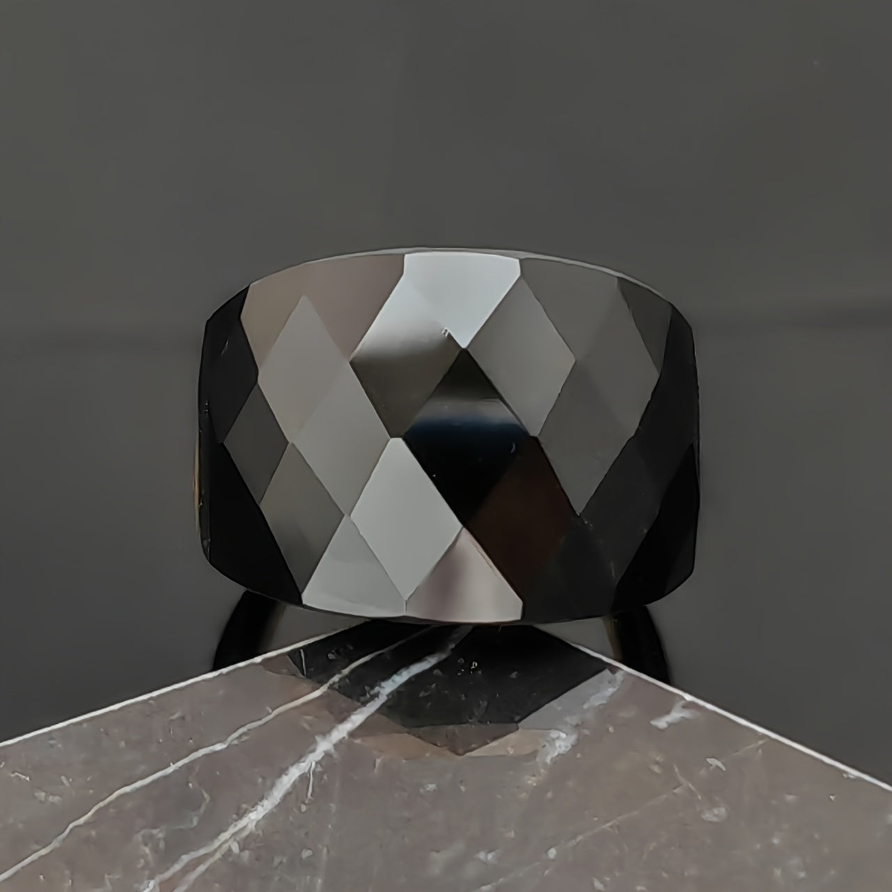 Stainless Steel Ring with Black Synthetic Stone for Men and Women