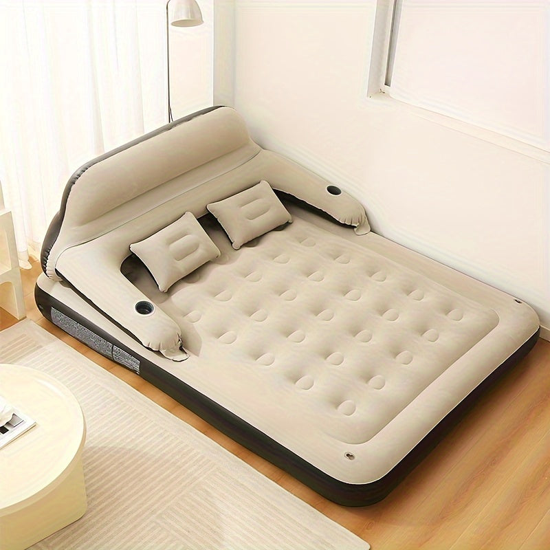 Inflatable Air Mattress with Headboard, Flocked Top, No Electric Pump