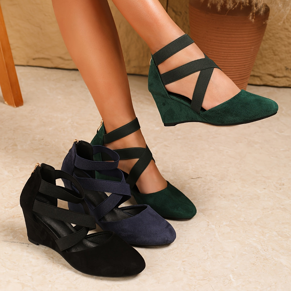 Women's Vintage Wedge Heels with Crisscross Straps and TPU Sole