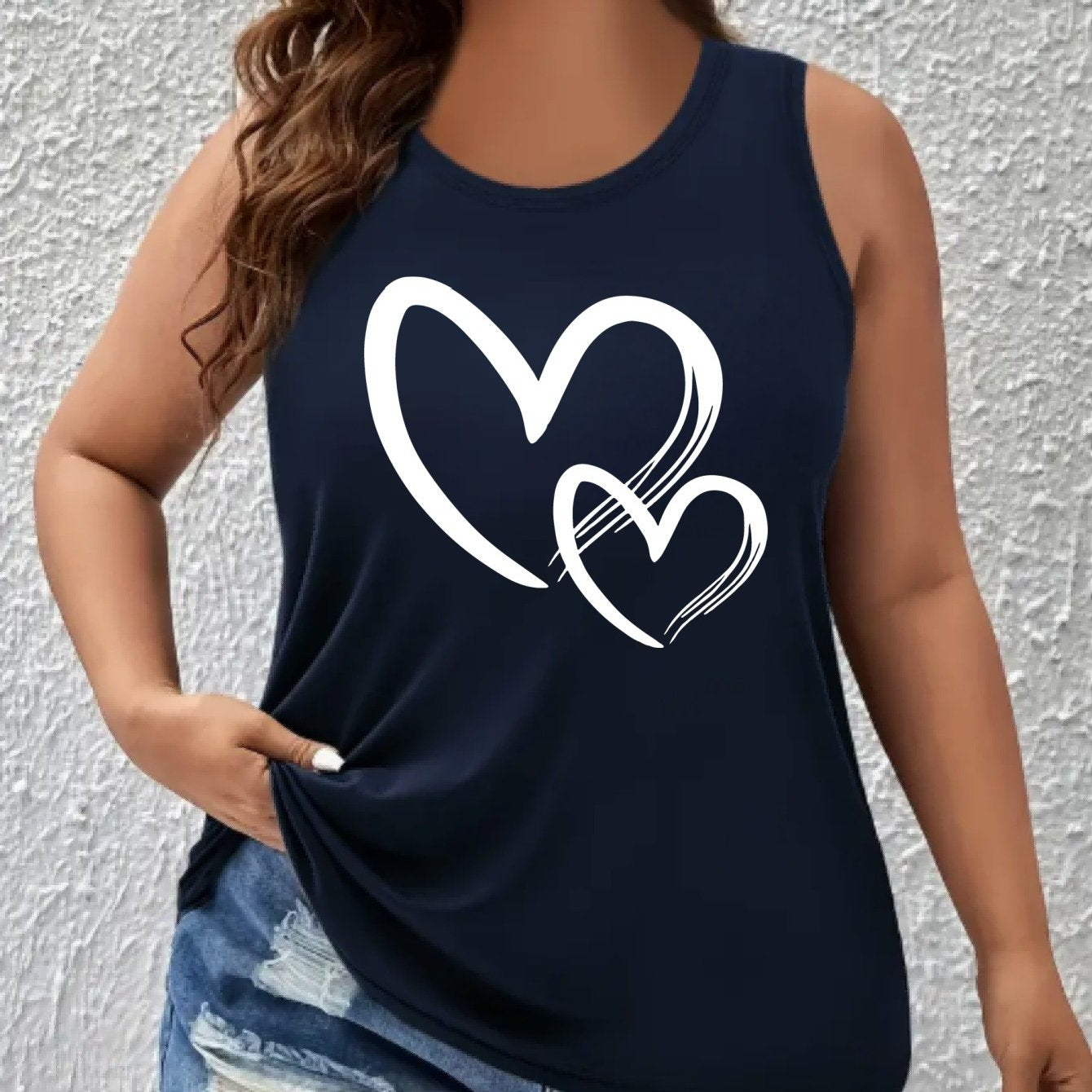 Women Plus Size Heart Graphic Tank Top Black Sleeveless Sporty Breathable Shirt