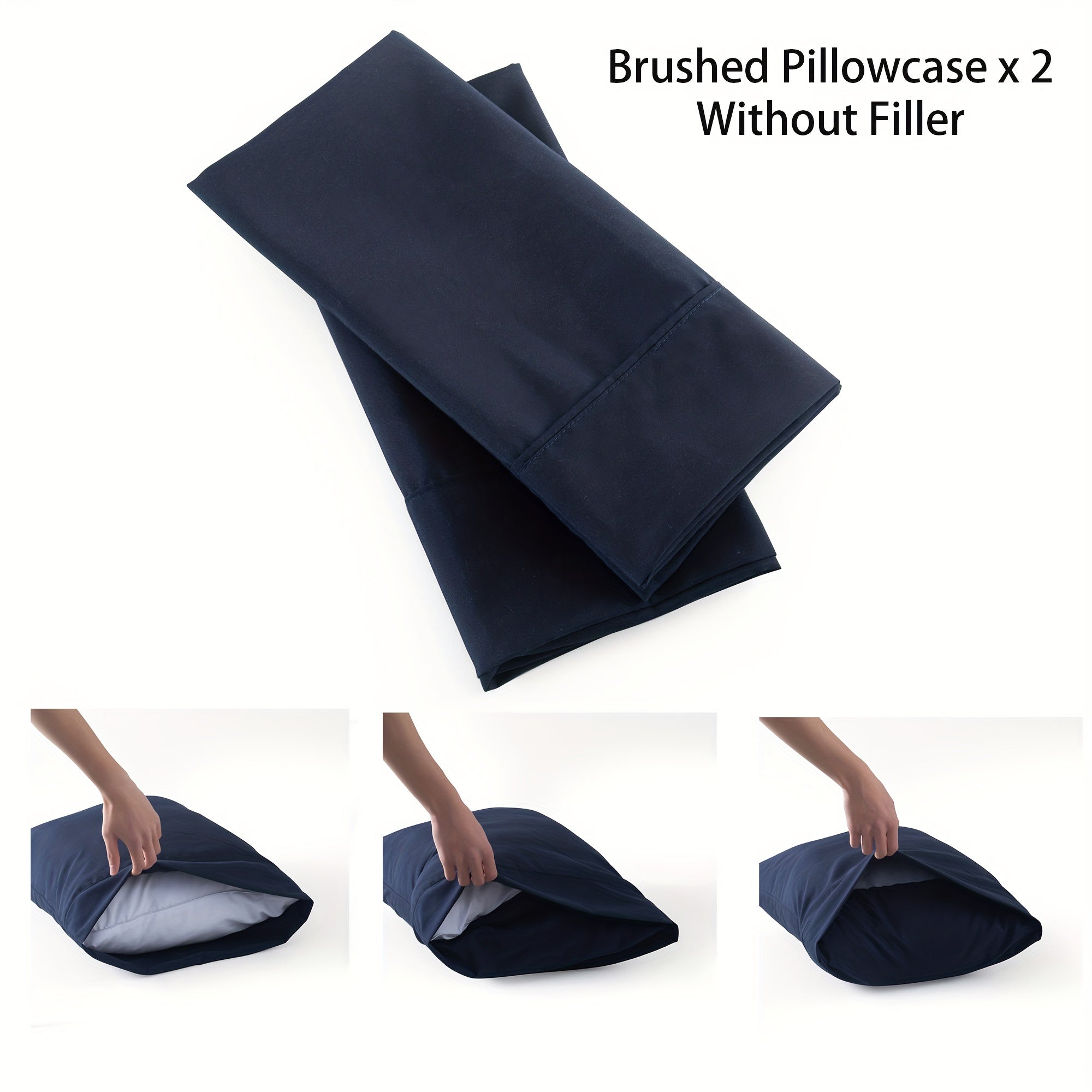 Set of Two Brushed Polyester Pillowcases Solid Color Breathable Envelope Closure