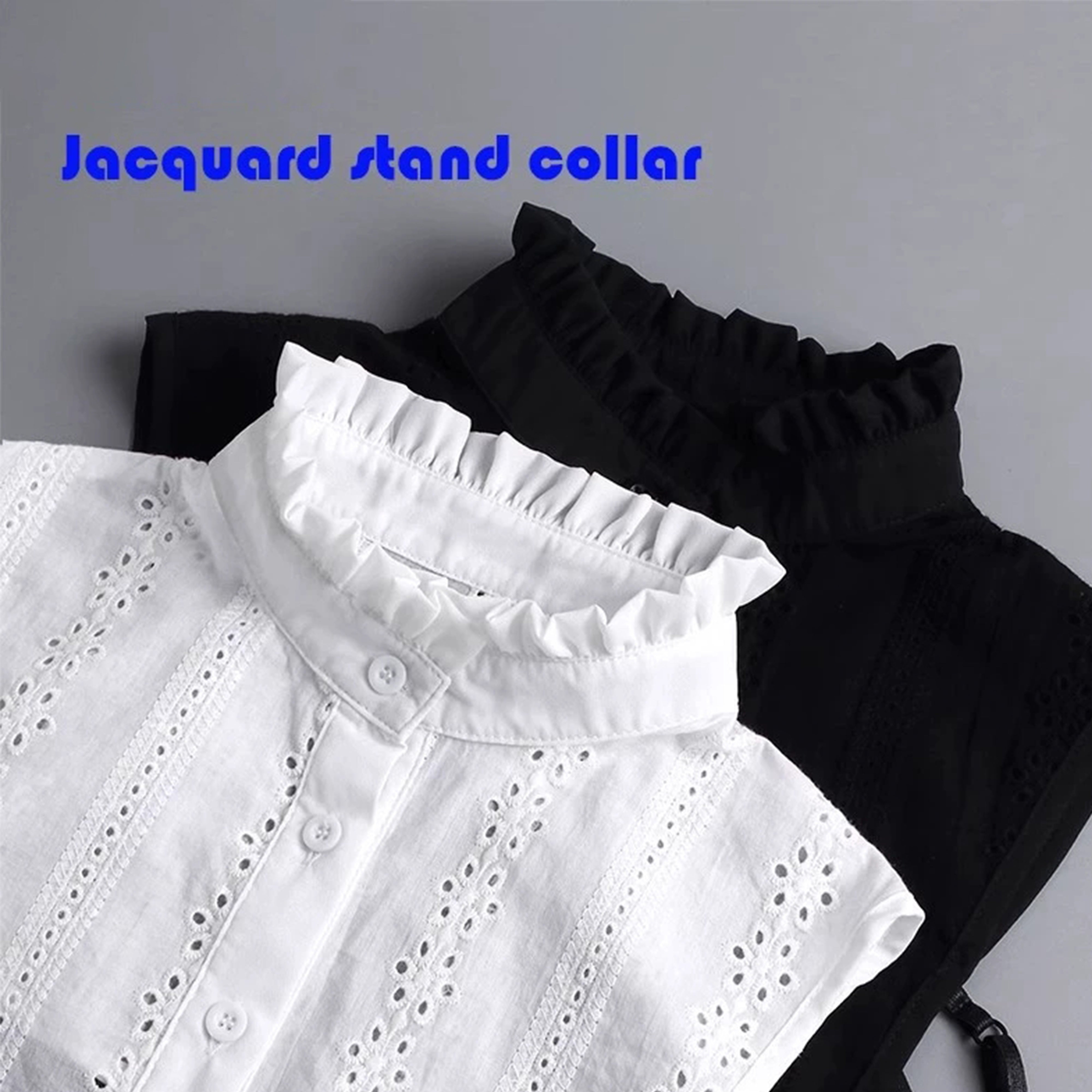 Women's Lace Detachable Collar with Ruffled Edges and Floral Jacquard Pattern for Layering