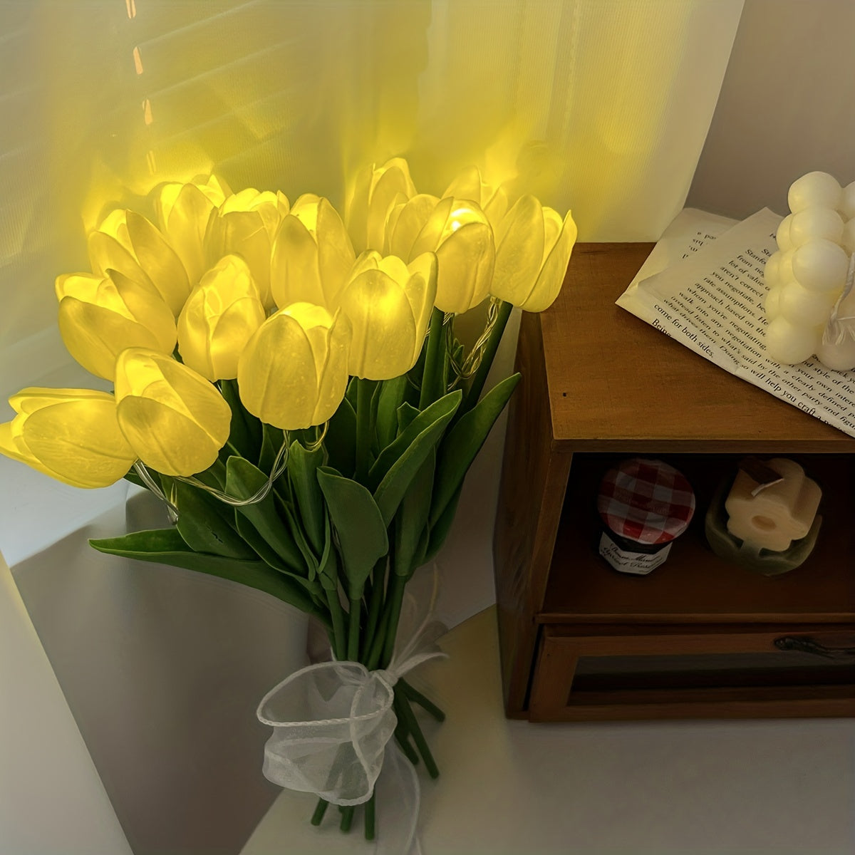 Set of 10 Tulip LED Simulation Bouquet Night Light Hand Bouquet Table Lamps for Room Decor