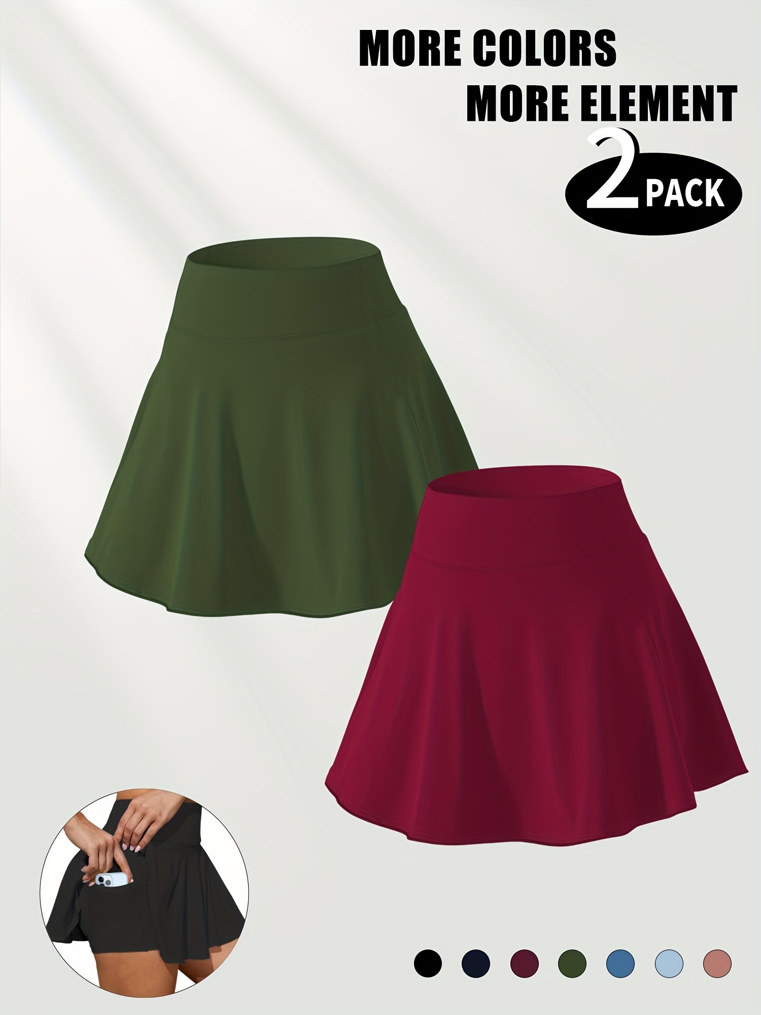 Women Summer Flared Knit Polyester Sports Skirt Pants Solid Color Side Pocket