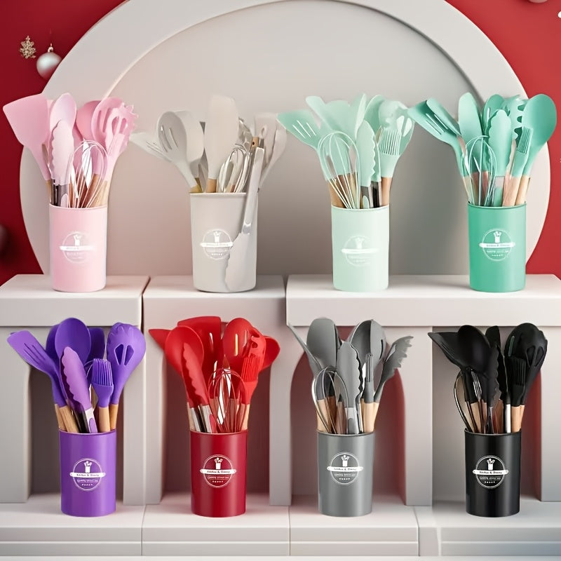 Silicone Kitchen Utensil Set with Wooden Handles 6-Piece Non-Stick Heat Resistant