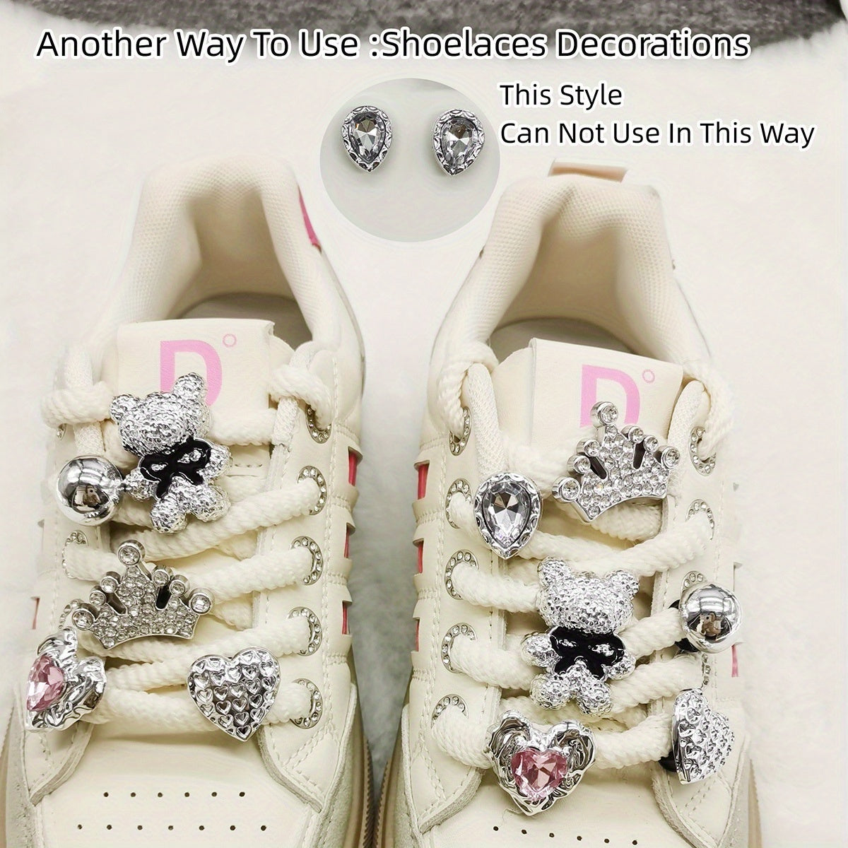 Women's Silver Water Droplet Shoe Charms with Rhinestones and Bow-Knot Decor