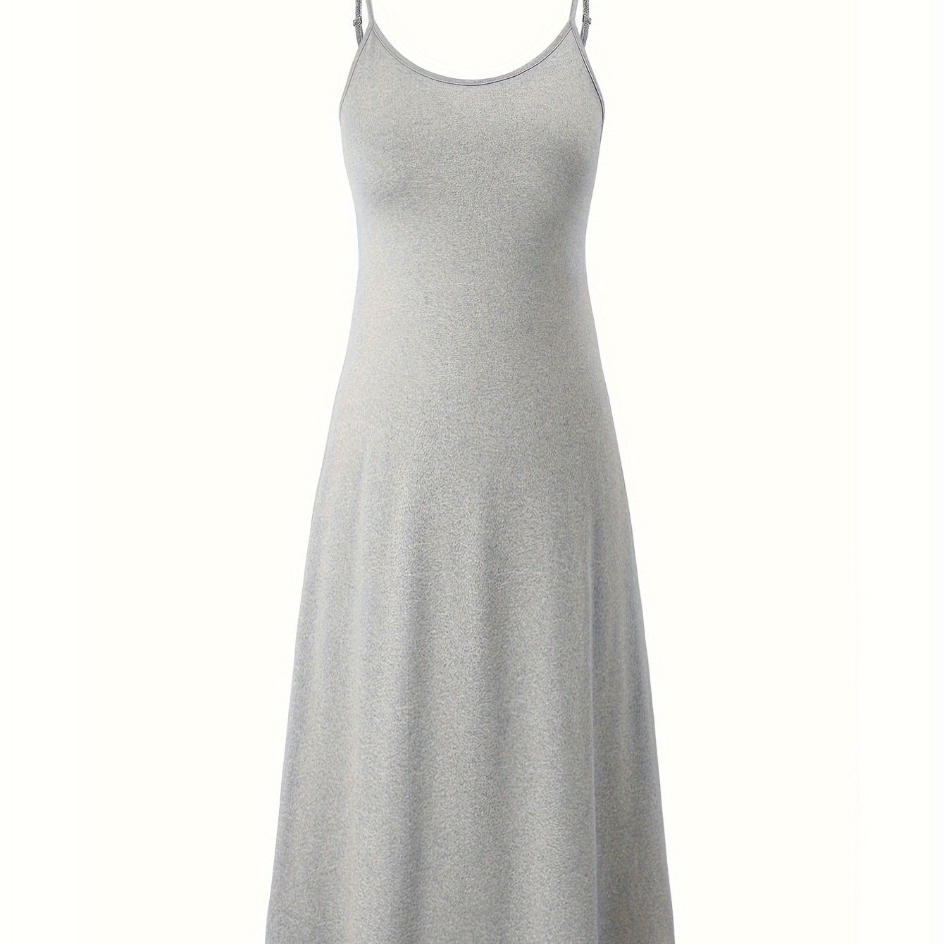 Women's Sleeveless Lounge Dress with Adjustable Straps and Flowing Skirt in Solid Polyester Knit Fabric
