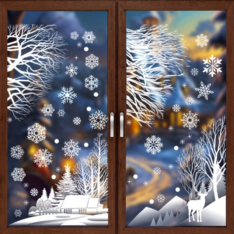 56-Piece Winter Snowflake Forest and Cabin Window Decals for Holiday Decor