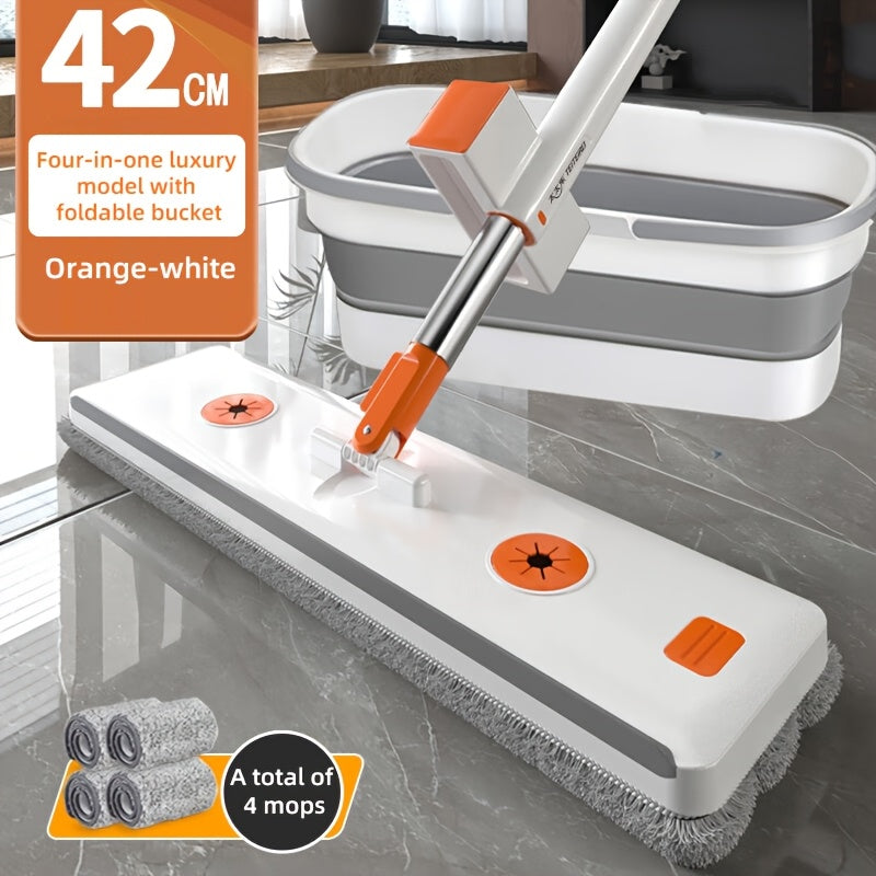Stainless Steel Flat Mop Set with Long Handle for Multi-Surface Floor Cleaning