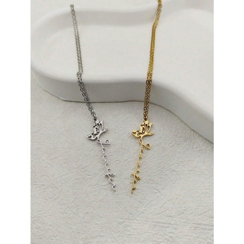 Collar de mariposa personalizado con nombre y grabado para mujer