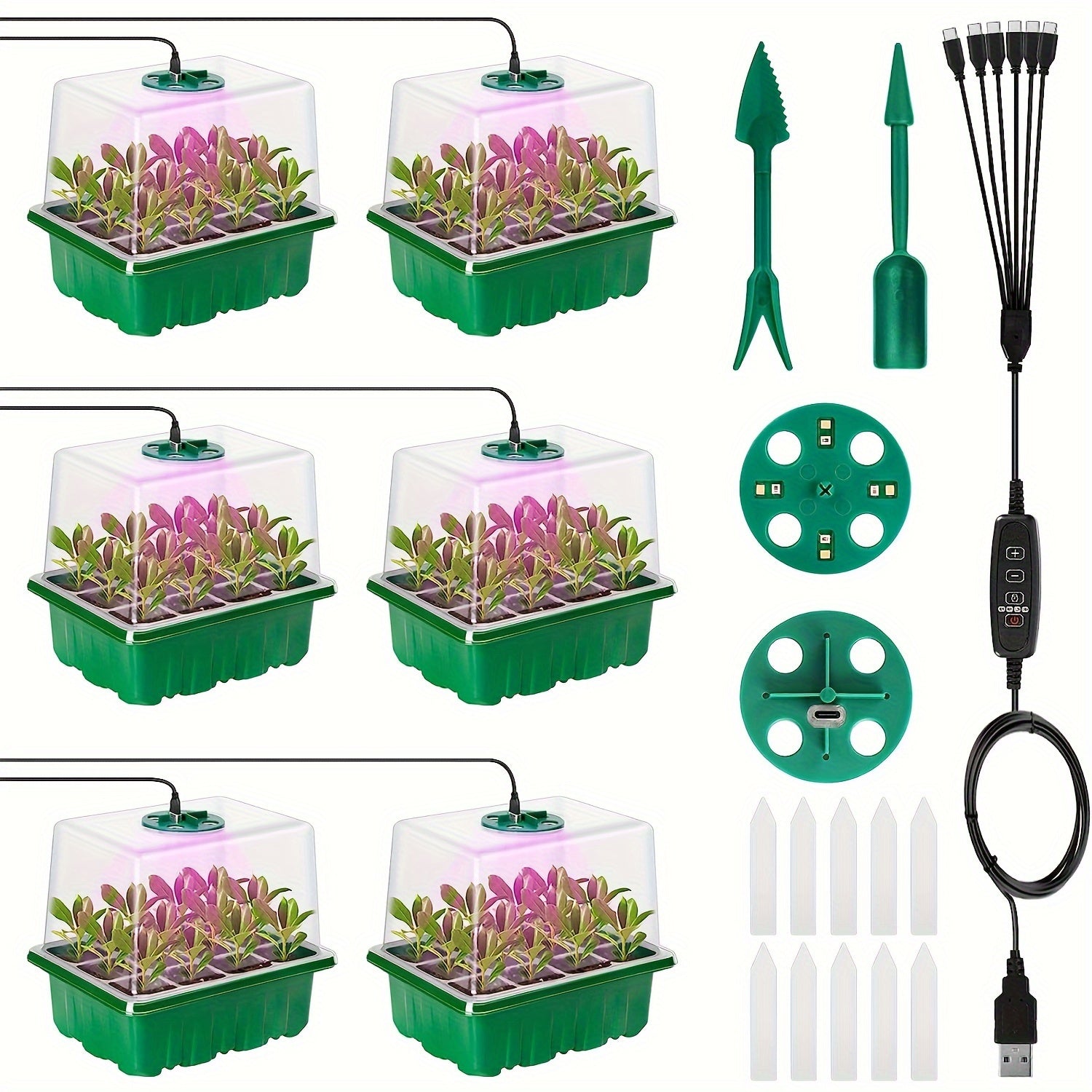 Seedling Grow Kit with LED Grow Light, Humidity Domes, Adjustable Brightness