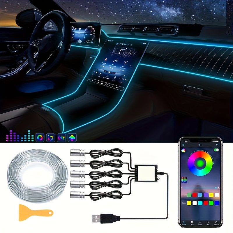 Car Interior RGB LED Strip Lights Ambient Lighting Kit with Music Sync