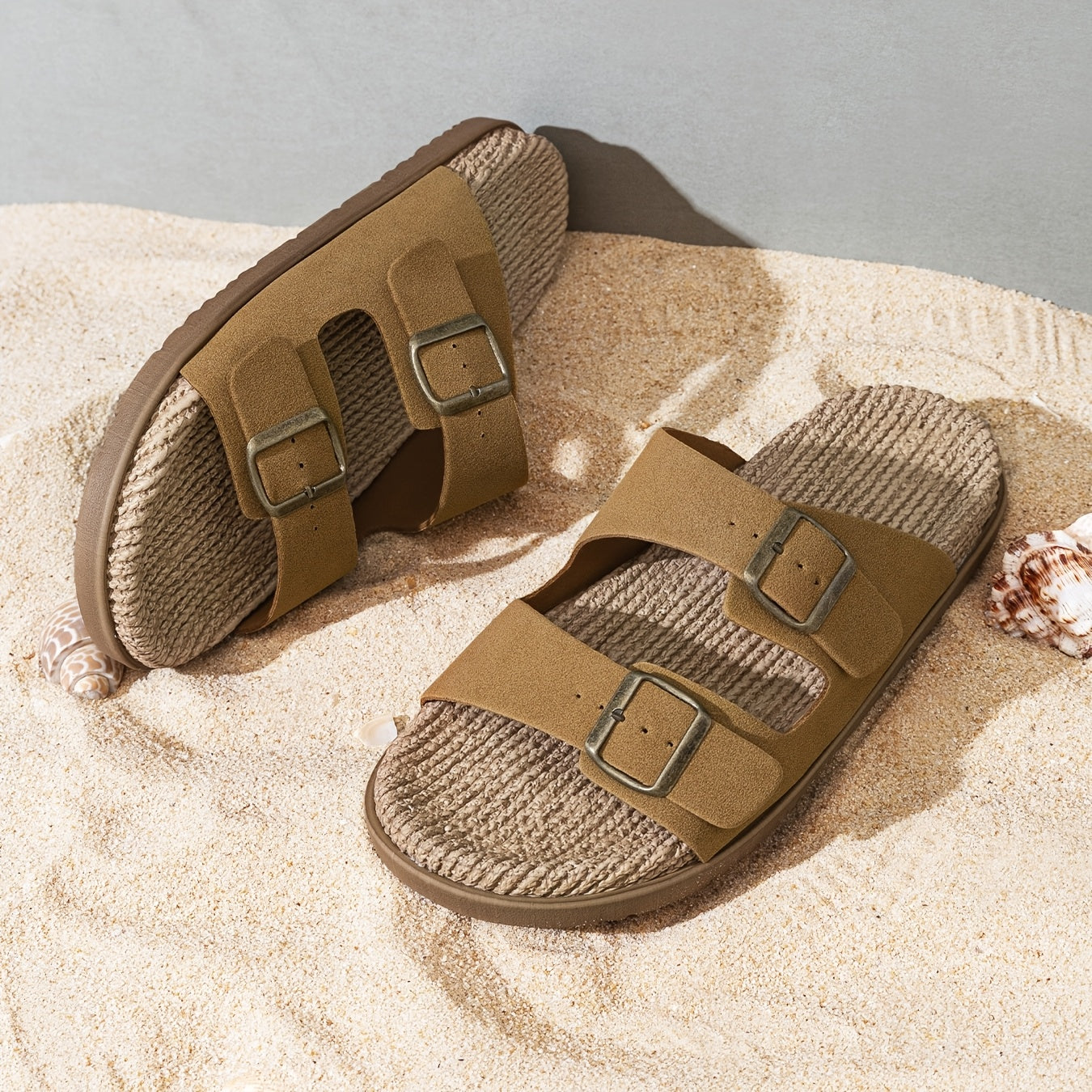 Erkaklar uchun ikki bog'ichli, sirpanmaydigan vintage ochiq barmoqli uy poyabzallari.