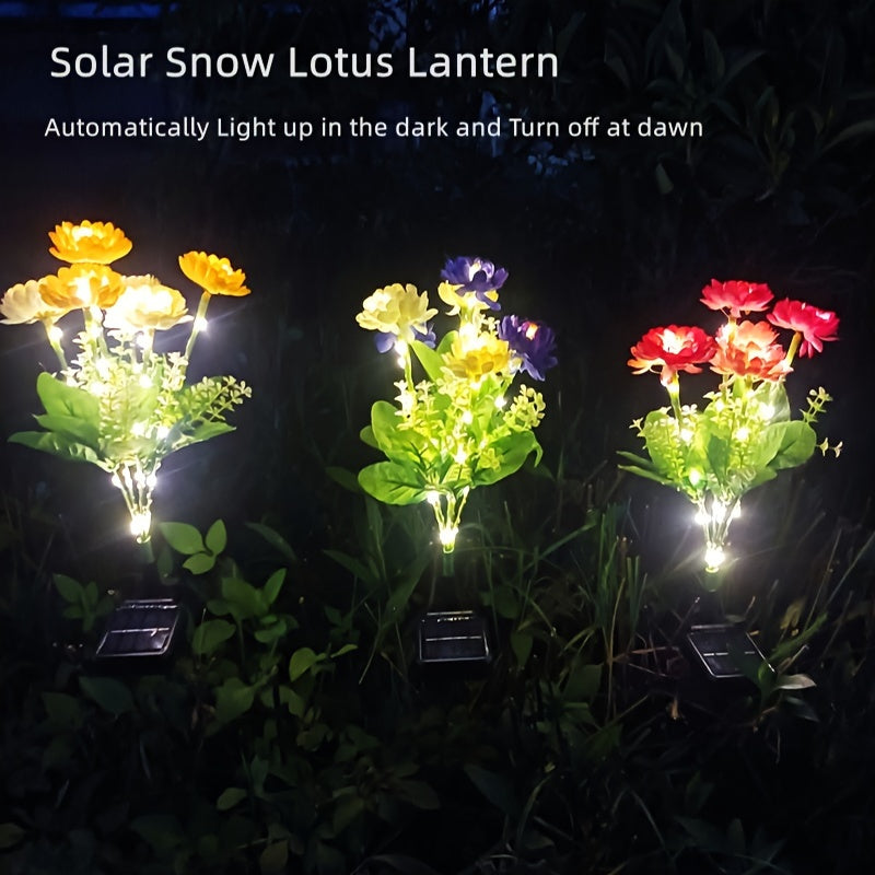 Stainless Steel Solar Garden Lights Snow Lotus Design Pathway Semi Flush Mount 600mAh