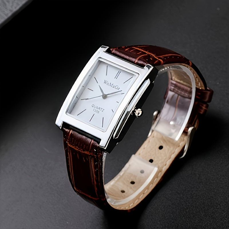 Men's Square Strap Watch Fashion Leather Casual Wristwatch