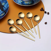 Set of 6/12 Gold-Tone Stainless Steel Dessert Spoons for Coffee Tea Beverages