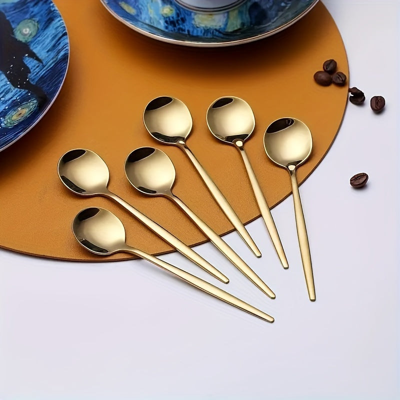 Set of 6/12 Gold-Tone Stainless Steel Dessert Spoons for Coffee Tea Beverages