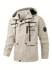 Lightweight Plus Size Bomber Jacket for Men with Hood and Pockets in Polyester for Spring and Fall