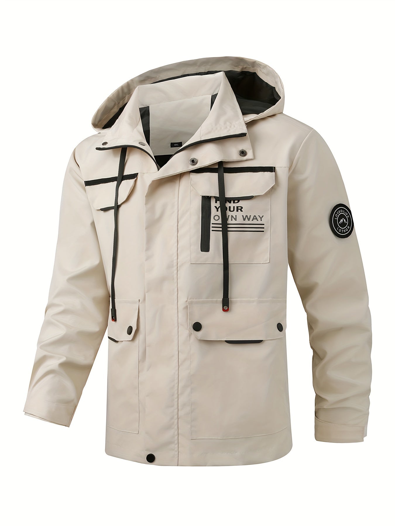 Lightweight Plus Size Bomber Jacket for Men with Hood and Pockets in Polyester for Spring and Fall