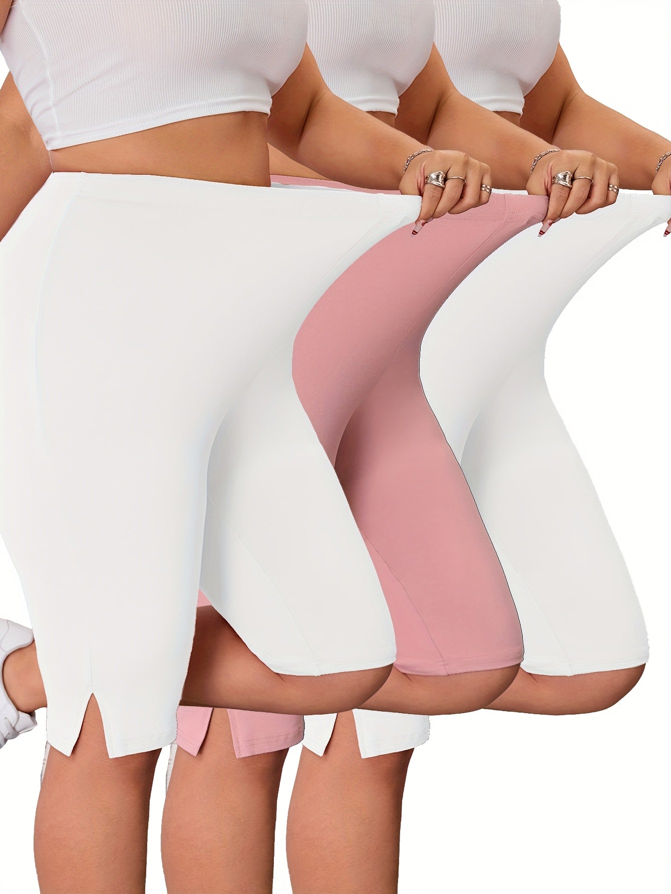 Women's Plus Size Stretch Polyester Split Hem Shorts Pack of 3